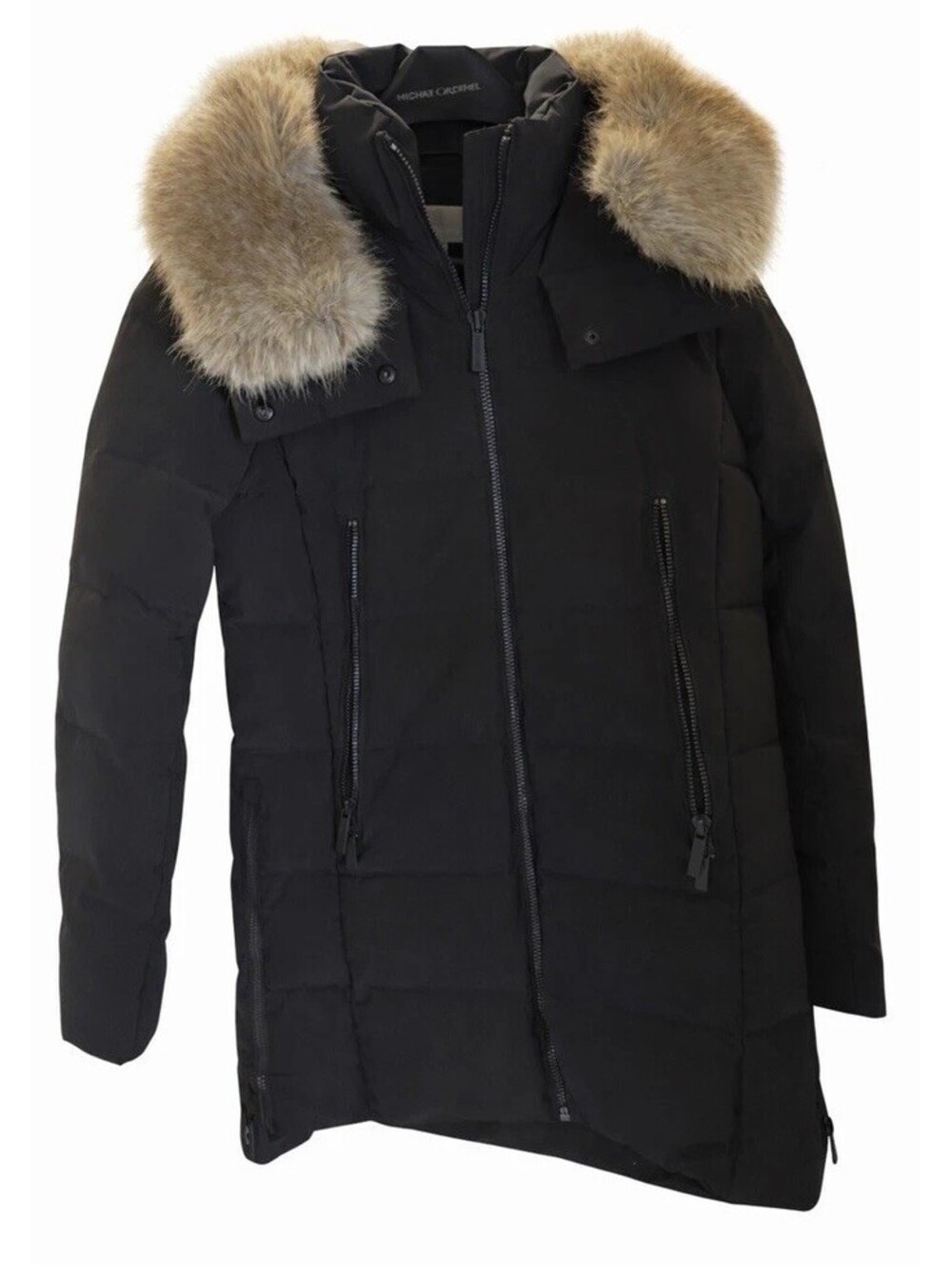 Michael Kors Women’s S Black Down Parka Jacket Hooded Fur Trim Full Zip Pockets